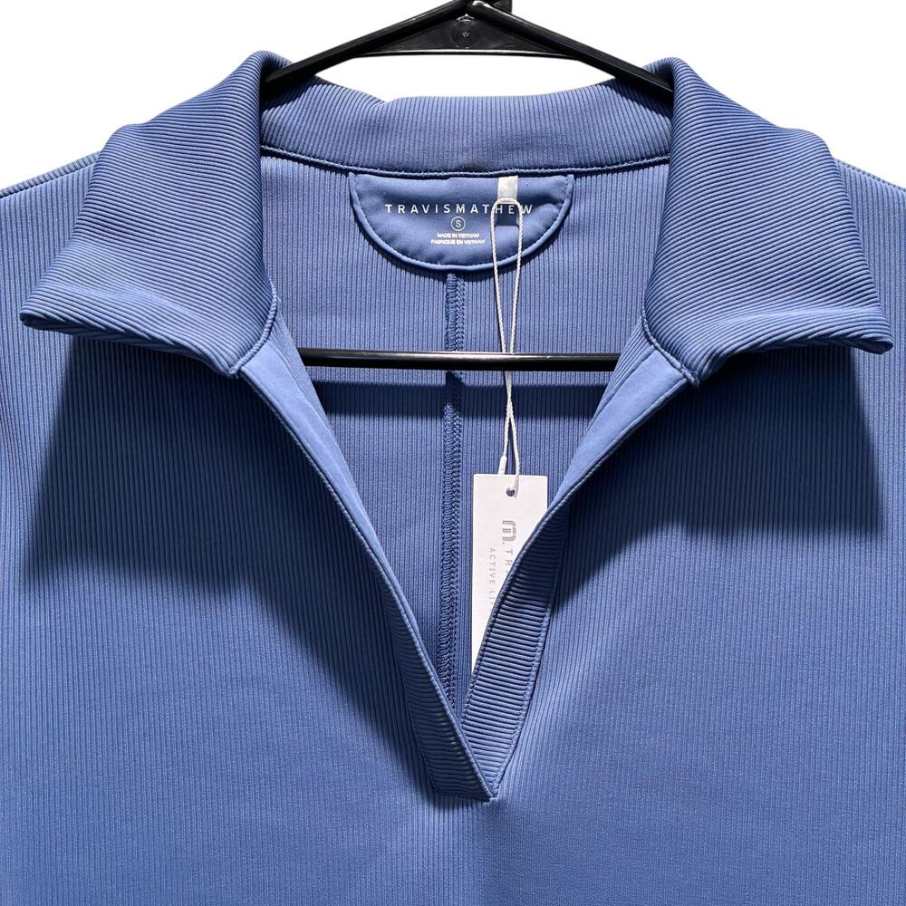 Travis Mathew Top Movement Short Sleeve V Neck Polo Shirt Blue Womens Small New - Picture 5 of 13